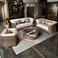 Ensemble de canapés en cuir véritable, meubles de maison, meubles italiens en bois, luxe, salon moderne, OEM, durable, 5 ensembles