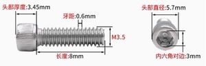 LeGood Acero inoxidable DIN912 Hex Socket Bolt M3.5X8mm Tornillo Allen Tornillos de cabeza hueca Sistema de medición métrica - Product Image 6