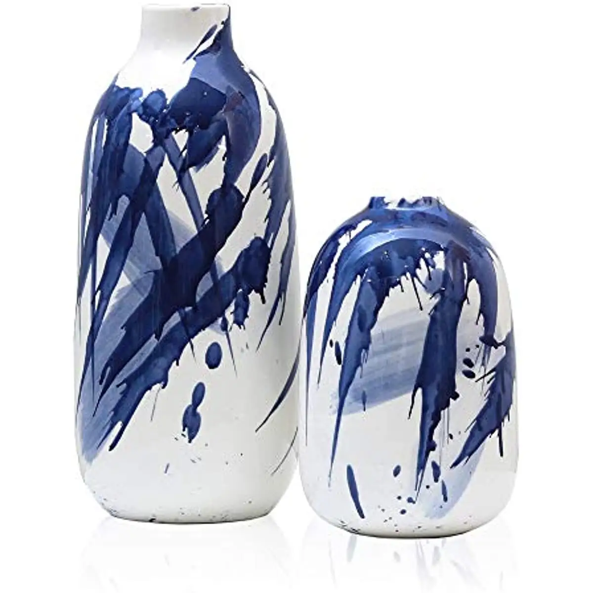 Moderne Keramik vase Orientalische blaue und weiße Vasen 2er-Set glasiert dekorativ für die Inneneinrichtung Gesundes Bild Traditionell