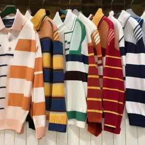 Kunden spezifische lange Ärmel 100% Baumwolle maßge schneiderte Streifen Polo Rugby Jersey Shirt