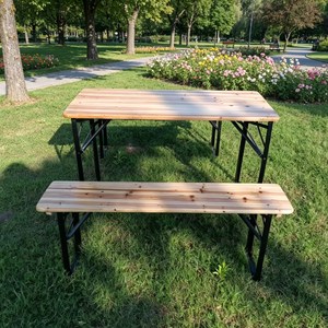 Ensemble de table pliante en bois massif rustique pour l'extérieur, portable, 3 pièces, <span class=keywords><strong>banc</strong></span> de camping et de pique-nique pliable, pieds en métal - Product Image 5