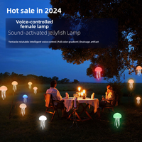 Lampe LED portable d'intérieur en forme de méduse à changement de couleur RGB, rechargeable par USB, veilleuse LED suspendable avec commande vocale pour chambre à coucher
