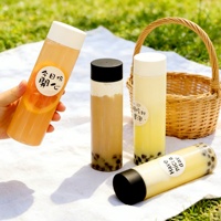 Bouteilles en plastique transparentes jetables avec logo personnalisé de 300 ml, 350 ml, 400 ml, 500 ml pour boissons, jus, bouteilles en plastique pour animaux de compagnie avec couvercle