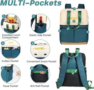 Sac à dos isotherme double compartiment - 12 blocs réfrigérants, capacité 36 canettes, maintien au froid 24h, étanche, isolé, portable, élégant pour pique-nique - Product Image 6