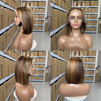 Pelucas Bob de Cabello Humano con Encaje Frontal 13x4, Coloridas, de Cabello Vietnamita Liso Natural, Pelucas Bob Cortas de Cabello Humano