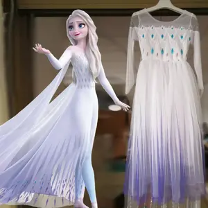 Дешево, Новое поступление, Изящный Белый Косплей-костюм с длинным рукавом для девочек, костюм принцессы из фильма «Frozn 2», платье Эльзы с накидкой