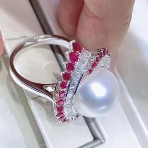 High-End S925 Sterling Silver <b>Ring</b> with 12-11mm Round <b>Pearl</b> Featuring Movable Oval Cut Diamond - Product Image 4