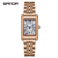 Reloj de Mujer Sanda 1116, Nuevo Modelo, Elegante Esfera Rectangular con Números Romanos, Analógico, Resistente al Agua 3BAR, Movimiento de Cuarzo para Negocios