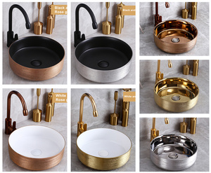 <span class=keywords><strong>Lavabo</strong></span> de Cerámica Dorado, Redondo, Sobre <span class=keywords><strong>Encimera</strong></span>, Acabado Dorado Cepillado, <span class=keywords><strong>Lavabo</strong></span> de Lujo para <span class=keywords><strong>Baño</strong></span> - Product Image 2