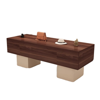 Console moderne en bois massif, design minimaliste avec rangement, base beige, finition noyer foncé, mobilier commercial
