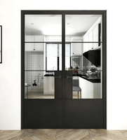 Porte intérieure moderne en verre et fer noir sur mesure de haute qualité pour maisons