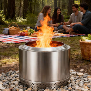 เตาไฟไร้ควันขนาด 27 นิ้ว สำหรับใช้งานกลางแจ้งแบบพกพา เหมาะสำหรับการตั้งแคมป์ ทำจากสแตนเลส ใช้สำหรับเผาไม้ - Product Image 1