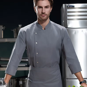 Uniforme de chef professionnel pour homme, 100% coton respirant, manches longues, fermeture à boutons, <span class=keywords><strong>vêtements</strong></span> de travail pour <span class=keywords><strong>cuisine</strong></span> et restaurant avec poches - Product Image 1