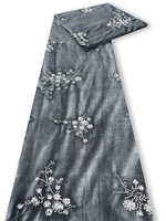 Tissu en velours gris de haute qualité avec paillettes, tissu en velours à motifs flocons de neige, tissu en dentelle à paillettes pour robe de femme