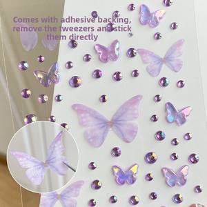 Autocollant de maquillage décoratif pour le visage, effet <span class=keywords><strong>tatouage</strong></span> géométrique <span class=keywords><strong>3D</strong></span> en strass, ultra-brillant, gaufré, auto-adhésif, en tulle papillon - Product Image 4