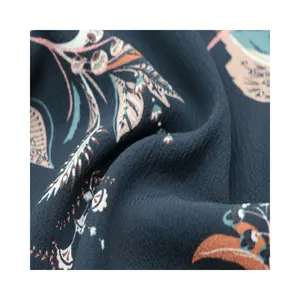 高品质定制印花绉纱褶法国涤纶雪纺女装面料