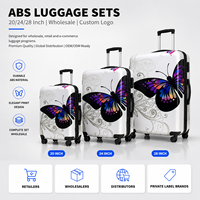 Ensemble de bagages trolley en ABS, imprimé papillon, 3 pièces, valises rigides à roulettes pivotantes pour distributeurs, fournisseur de logos personnalisés