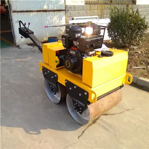 Caminar detrás de motor diésel vibratorio de doble tambor 9hp pequeño rodillo compactador de compactación 2 toneladas mano compacto mini rodillo de carretera