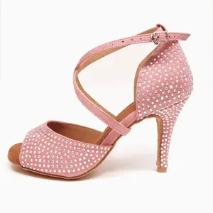 Розовые латинские танцевальные туфли Джаз на высоком каблуке танцевальные туфли бесплатная танцевальная женская обувь