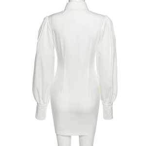 Elegante Autunno Inverno High Street Casual Ufficio di Design A Pieghe Mini Vestito Femminile Abiti Camicia di Base Per Le Donne - Product Image 5