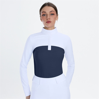 Chemises à manches longues boutonnées en nylon bleu marine pour femmes, sous-vêtements d'équitation, hauts d'équitation pour femmes, vente en gros d'usine