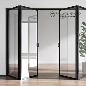 <span class=keywords><strong>Porte</strong></span>-fenêtre pliante <span class=keywords><strong>coulissante</strong></span> sans cadre en aluminium de luxe avec verre anti-impact Pile de rideaux en verre panoramique en accordéon à deux volets - Product Image 1