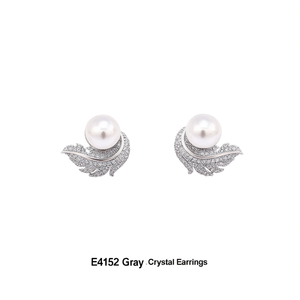 Pendientes de Cristal Gris E4152 con Diseño de Pluma, Plata 925, Clásicos para Mujer, Uso Diario - Product Image 1