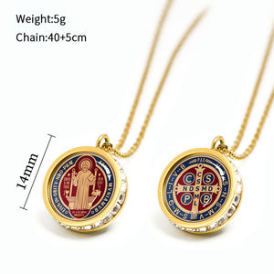 GIVELUCK Collier Médaille Saint Benoît en acier inoxydable avec Zircon Catholique ReligiousJewelry <span class=keywords><strong>Exorcisme</strong></span> Protection Charm Wholesale - Product Image 2