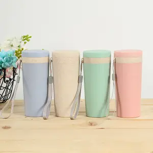 Cà Phê chai cup rơm lúa mì Mug với xử lý đôi tường ngũ cốc nhựa du lịch Mugs biểu tượng tùy chỉnh chấp nhận được với nắp 350ml