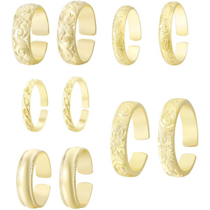 E495 Bagues de mode en <span class=keywords><strong>or</strong></span> rempli 14K, motif floral sculpté, anneaux circulaires ajustables, bagues de <span class=keywords><strong>mariage</strong></span> ouvertes, bijoux pour femmes et hommes - Product Image 5