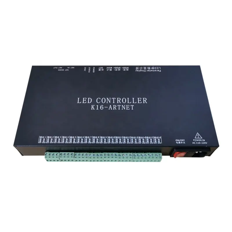 K8 K16 Artnet 8 16 Port Addressable Programmable Pixel LED Controller untuk DMX512 WS2812B WS2811 WS2815 RGB LED Strip Cahaya