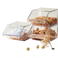 Boîtes de rangement et distributeurs alimentaires en acrylique transparent pour céréales, bonbons et noix, idéales pour les supermarchés et magasins.