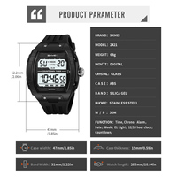 Jam Tangan Pria SKMEI 2421 Desain Unik Dial Persegi Panjang Putih Stopwatch Hitung Mundur Desain Keren Tahan Air 3ATM Digital