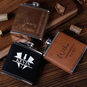 Flacons de hanche monogrammés avec logo personnalisé Flacon de hanche en cuir de 6oz en acier inoxydable avec couvercle en cuir végétalien - Product Image 5