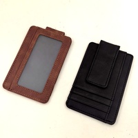 Porte-cartes à rabat en cuir PU noir, personnalisable avec logo en relief, étui fin pour cartes de crédit avec fenêtre d'identification – Fournisseur d'usine