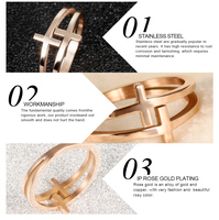 Mode Femmes Bijoux Anneaux En Acier Inoxydable Plaqué Or Rose Double Croix Anneau pour les Femmes