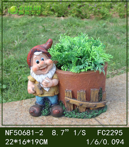 Statue de gnome de <span class=keywords><strong>jardin</strong></span> mignonne <span class=keywords><strong>en</strong></span> magnésie de 57,5 cm avec deux pots de fleurs, imperméable, faite à la main, écologique, Art Déco, ornement extérieur - Product Image 6