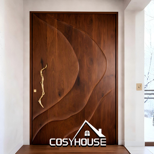 Porte d'entrée principale en bois massif sculpté sur mesure pour villa de luxe - Product Image 1