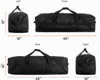 Sac de voyage utilitaire pliable et étanche en polyester noir robuste avec fermeture éclair, 55L, 80L, 100L, 150L