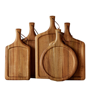 Plateau à steak en bois d'acacia sur mesure avec poignée pour couper la pizza, plateau à sushi, plateau pour cuisine occidentale, plateau pour barbecue - Product Image 1