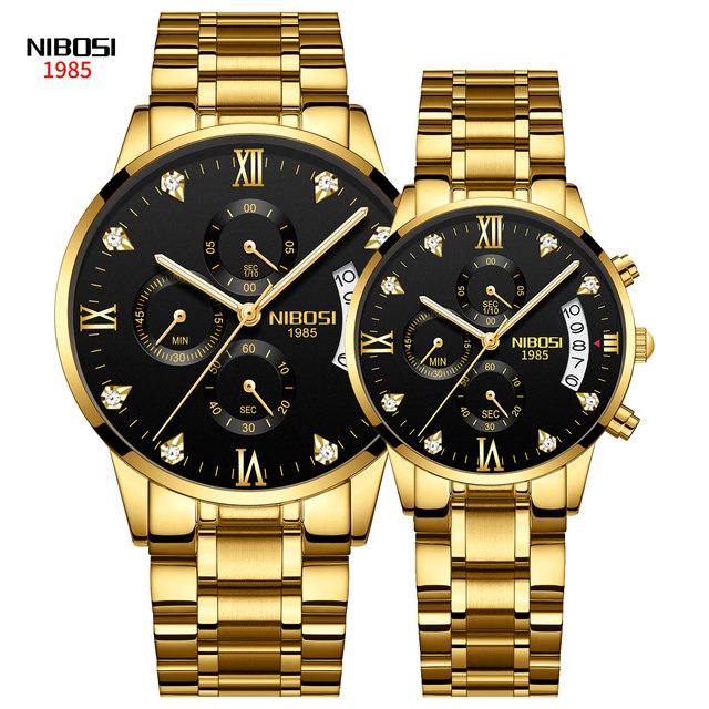 NIBOSI 2309-2 Luxury Women Men Quartz Stainless Steel Watch Couple Custom Brand Wristwatches with Diamonds