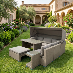 Made in Vietnam High Quality Outdoor <b>Rattan</b> <b>Sofa</b> Set with Cushion for Garden Furniture Contemporary Design - Product Image 4