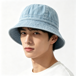 Vintage Washed <b>Light</b> Denim Unisex Bucket <b>Hat</b> Soft Distressed Wide Brim Sun Protection Casual Streetwear Spring Summer Laminated - Product Image 1
