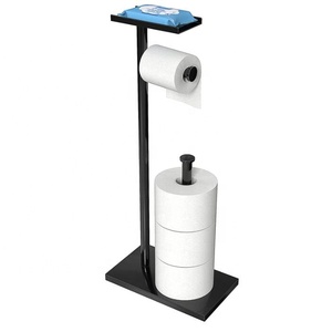 Black <strong>Toilet</strong> <strong>Paper</strong> <strong>Holder</strong> <strong>Stand</strong> with Phone Shelf Bathroom <strong>Toilet</strong> Tissue <strong>Paper</strong> Roll Rack Free Standing Storage Rv Accessories - Product Image 1