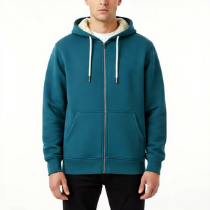Sudadera con Capucha y Cierre de Cremallera para Hombre, Color Verde Azulado, Corte Regular, Felpa, Casual, Color Sólido, con Bolsillo, Manga Larga, Sudadera Verde Azulado 2027 - Product Image 1