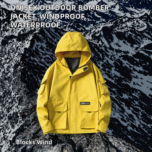 Unisex Autumn Coated Outdoor Bomber <b>Jacket</b> Stand Collar Windproof Waterproof Hooded Multiple Pockets Front Reversible Hot Sale - Product Image 2