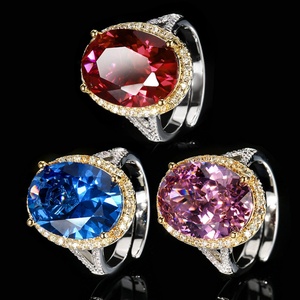 Vintage Jewelry Eco-friendly Copper Gold Plated Oval Cut 12*16MM Red Cubic Zirconia <b>Adjustable</b> <b>Rings</b> for Refined Daily - Product Image 6