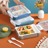 4-Fach Koreanische Lunchbox mit Integrierter Gabel und Löffel Luftdicht Auslaufsicher Mikrowellengeeignet Lebensmittelechtes PP BPA-Frei für Schüler und Büro