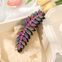 Barrette à cheveux en forme de feuille élégante avec strass 3D en cristal, antidérapante, pour femmes, idéale pour les mariages et les fêtes
