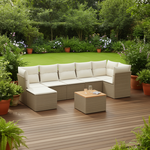Conjunto de Sofás de Jardín de Ratán Beige Marrón, 6 Plazas, Muebles de Exterior Resistentes a la Intemperie, Diseño Contemporáneo - Product Image 2